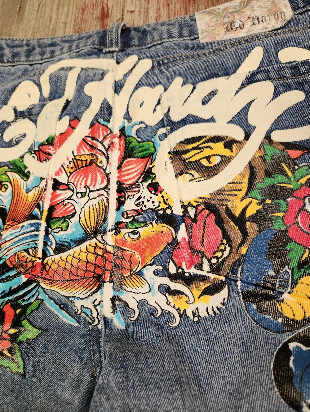 Ed Hardy Dragon Koi Tiger Tattoo Graphic Baggy Wide Leg Jeans Size 30 - Picture 5 of 14